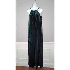 Lauren Ralph Lauren Green Velvet Halter Dress w/ Rhinestone Accents Size 14 New